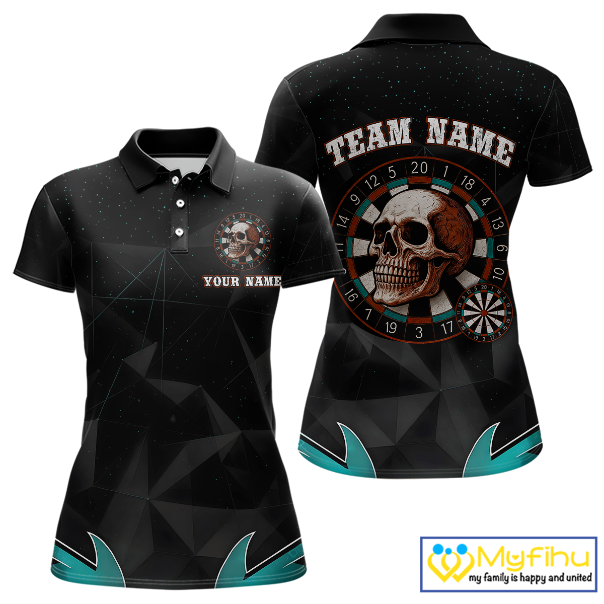 Turquoise Galaxy & Colorful Dartboard Women's Darts Shirt - Custom Name For Players NYN0474