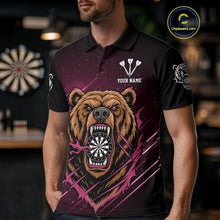 Load image into Gallery viewer, Custom Pink And Brown Bear Dartboard Polo Dart Shirt For Men Outfit Dart Team Jersey NYN1333