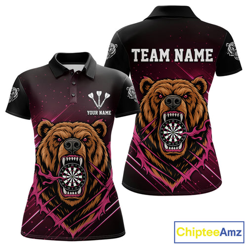 Custom Pink And Brown Bear Dartboard Polo Dart Shirt For Women Outfit Dart Team Jersey NYN1333