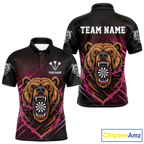 Custom Pink And Brown Bear Dartboard Polo Dart Shirt For Men Outfit Dart Team Jersey NYN1333
