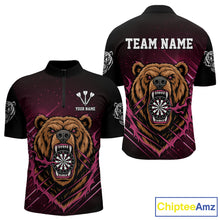 Load image into Gallery viewer, Custom Pink And Brown Bear Dartboard 1/4-Zip Dart Shirt For Men Outfit Dart Team Jersey NYN1333