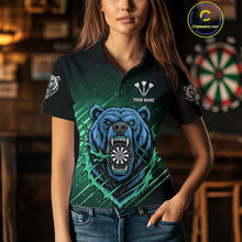 Load image into Gallery viewer, Custom Green And Blue Bear Dartboard Polo Dart Shirt For Women Outfit Dart Team Jersey NYN1334