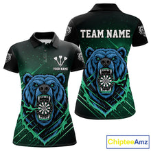 Load image into Gallery viewer, Custom Green And Blue Bear Dartboard Polo Dart Shirt For Women Outfit Dart Team Jersey NYN1334