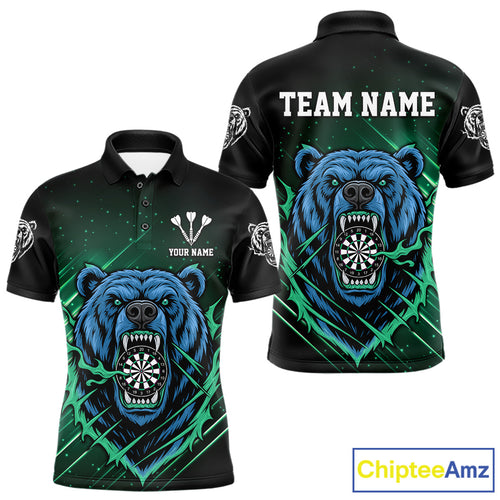 Custom Green And Blue Bear Dartboard Polo Dart Shirt For Men Outfit Dart Team Jersey NYN1334