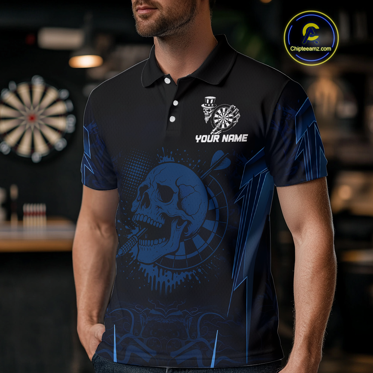 USA Gothic Skull Dartboard Men's Darts Team Shirt - Custom Name For Players NYN0480
