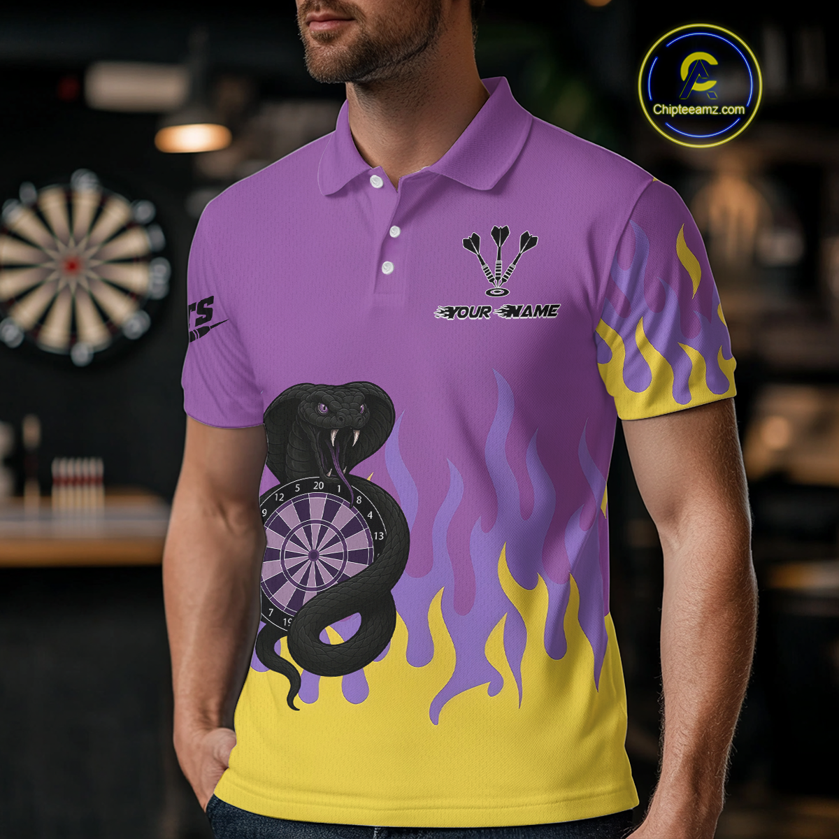 Purple Dartboard & Dark Cobra - Men's Darts Team Shirt - Custom Name For Players NYN0491