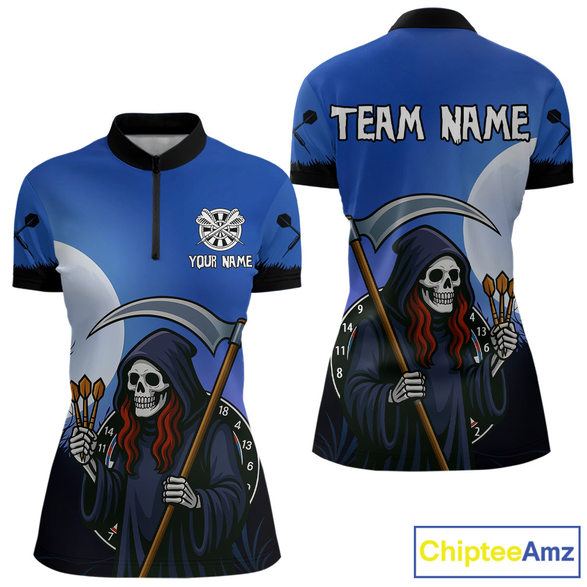 The Reaper Darts Gothic Style Women's Darts Team Shirt - Custom Name For Players NYN0497