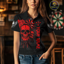 Load image into Gallery viewer, Red Dripping Skulls &amp; Darts Women's Grunge Darts Shirt - Custom Name For Players NYN0510