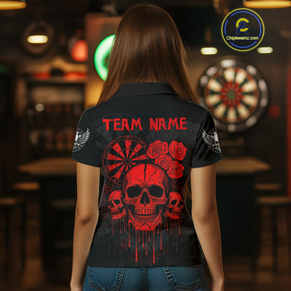 Red Dripping Skulls & Darts Women's Grunge Darts Shirt - Custom Name For Players NYN0510