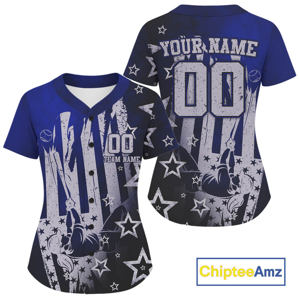 Blue Patriotic Baseball Jersey For Women Personalized US Flag Baseball Shirt With Newborn NYN1011