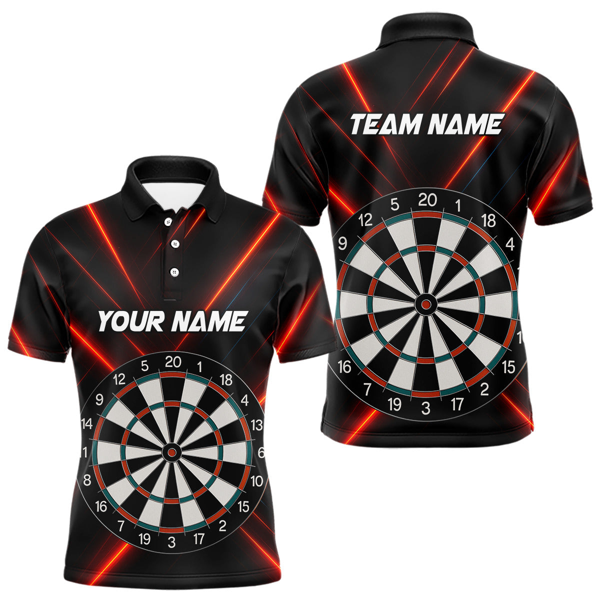 Men's Personalized Darts Shirt With Red Laser Streaks And Dual Dartboards NYN0268