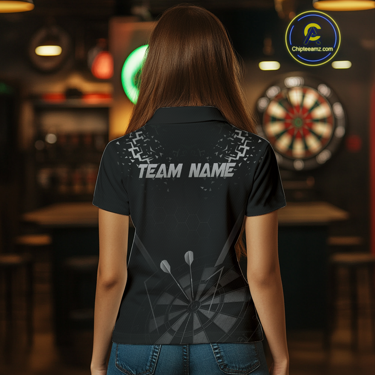 Personalized Dart Shirt For Women With Black Dartboard And Silver Darts Arrows NYN0281