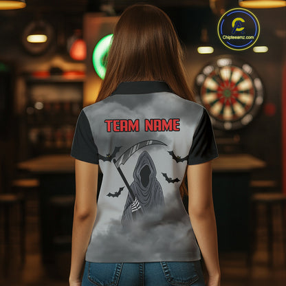 Grim Reaper With Grey Smoke Black Dartboard Darts Shirt For Women - Custom Darts Jersey NYN0535