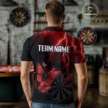 Load image into Gallery viewer, Custom Men Polo Darts Shirt With Maroon Lightning &amp; Glowing Butterfly, Darts Jersey NYN1019