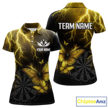 Load image into Gallery viewer, Custom Women&#39;s Polo Darts Shirt With Yellow Lightning &amp; Glowing Butterfly, Darts Jersey NYN1020