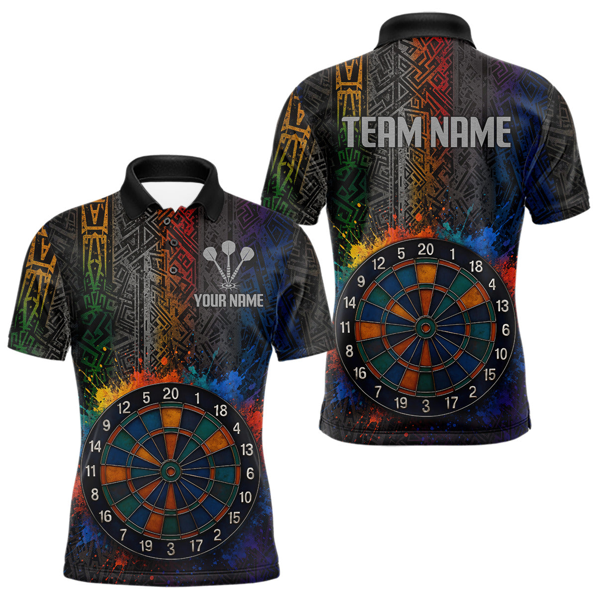 Custom Men's Darts Shirt With Splashed Art Dartboard And Multi Color Pattern NYN0292