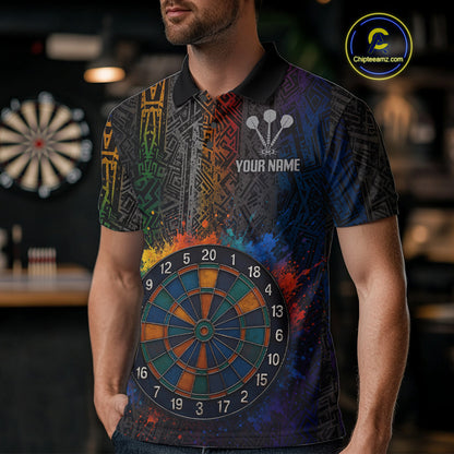 Custom Men's Darts Shirt With Splashed Art Dartboard And Multi Color Pattern NYN0292