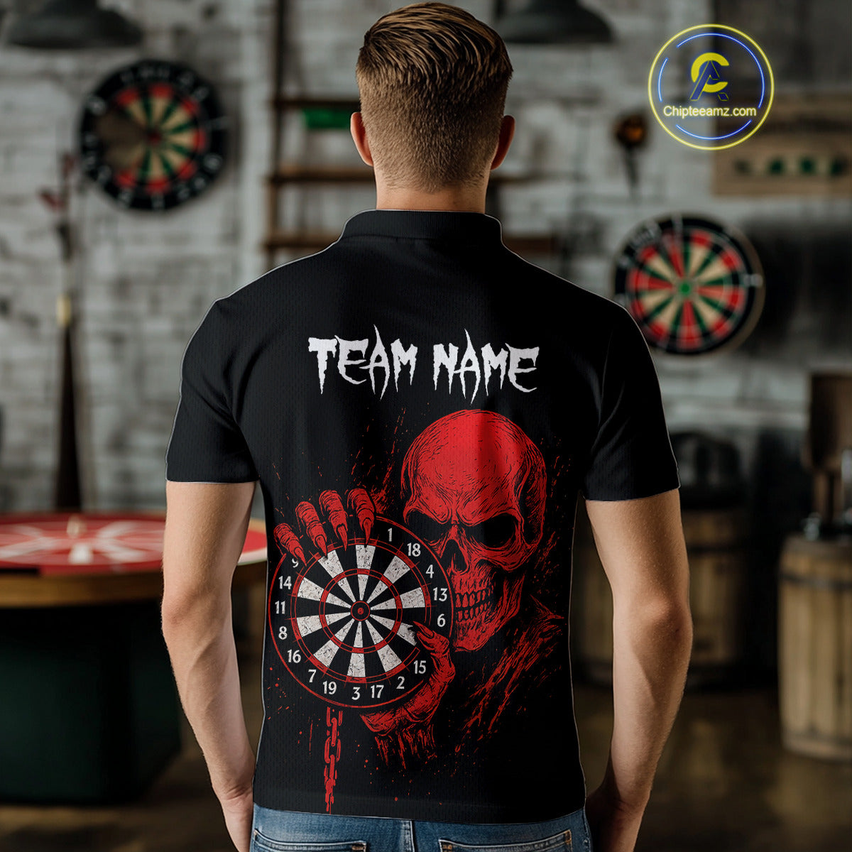 Custom Men's Darts Shirt With Blood Skull Holding Dartboard, Darts Jersey NYN0294