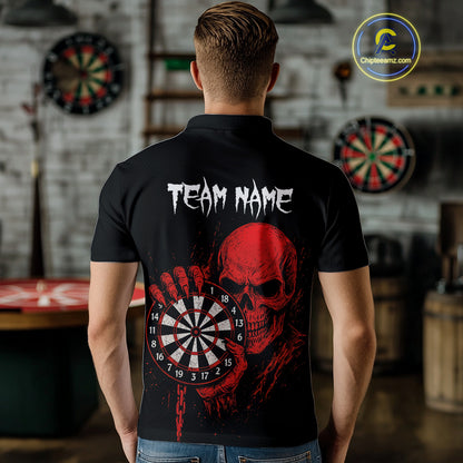 Custom Men's Darts Shirt With Blood Skull Holding Dartboard, Darts Jersey NYN0294