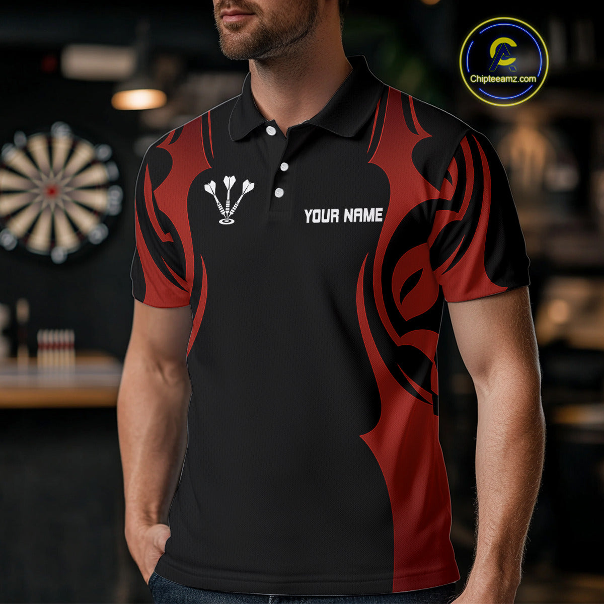 Custom Men's Darts Shirt With Red And Darkness Dartboards, Darts Team Jersey NYN0297
