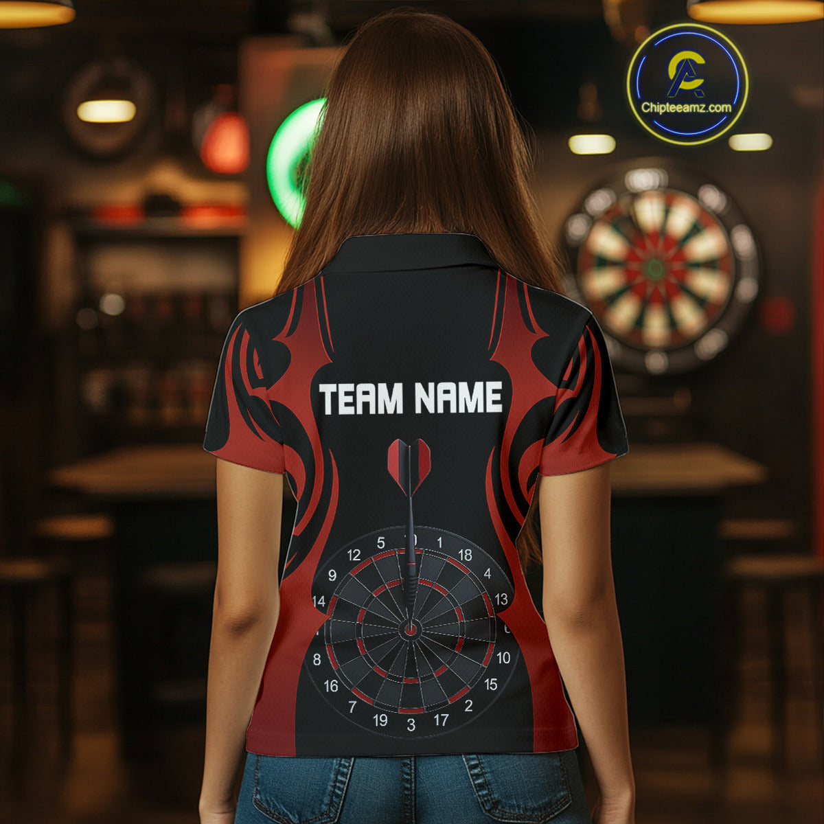 Custom Women's Darts Shirt With Red And Darkness Dartboards, Darts Team Jersey NYN0297