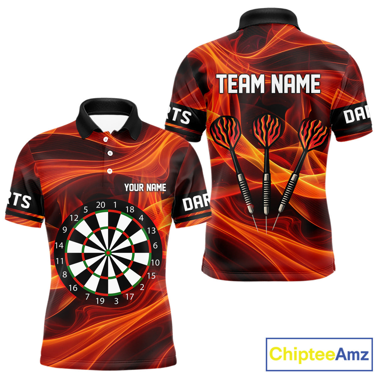 Orange Waving Lines Flame Dart Arrow Men's Darts Shirt - Custom Name & Team Jersey NYN0588