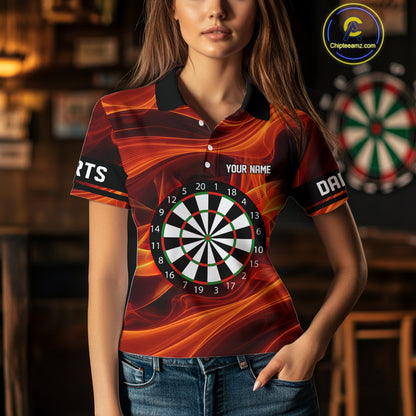Orange Waving Lines Flame Dart Arrow Women's Darts Shirt - Custom Name & Team Jersey NYN0588