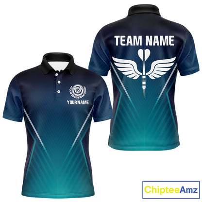 Men's Custom Darts Shirt - Crimson Wings Dart Arrrow With Gradient Blue Pattern NYN0328