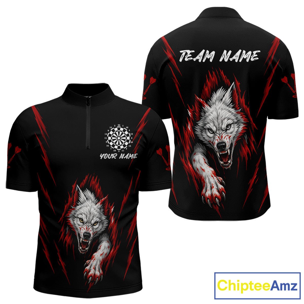 Custom Men's Dart Team Shirt -  Pearl Wolf Clawing - Personalized Team Name & Player NYN0335