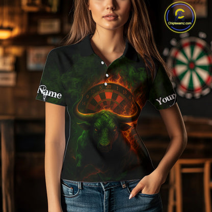 Orange Flaming Dartboard & Bull Darts Shirt For Women - Custom Name & Team Jersey NYN0607