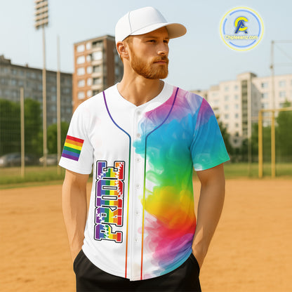 LGPT Pride Mens White Baseball Jersey Custom Colorful Smoke Baseball Jersey For LGPTQ+ NYN0826
