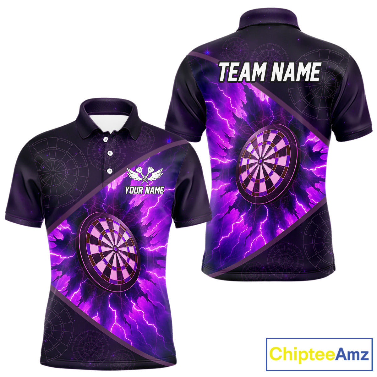 Thunder Dartboard 3D Darts Shirt For Men Custom Name & Team Jersey | Opt1 - Purple NYN0642
