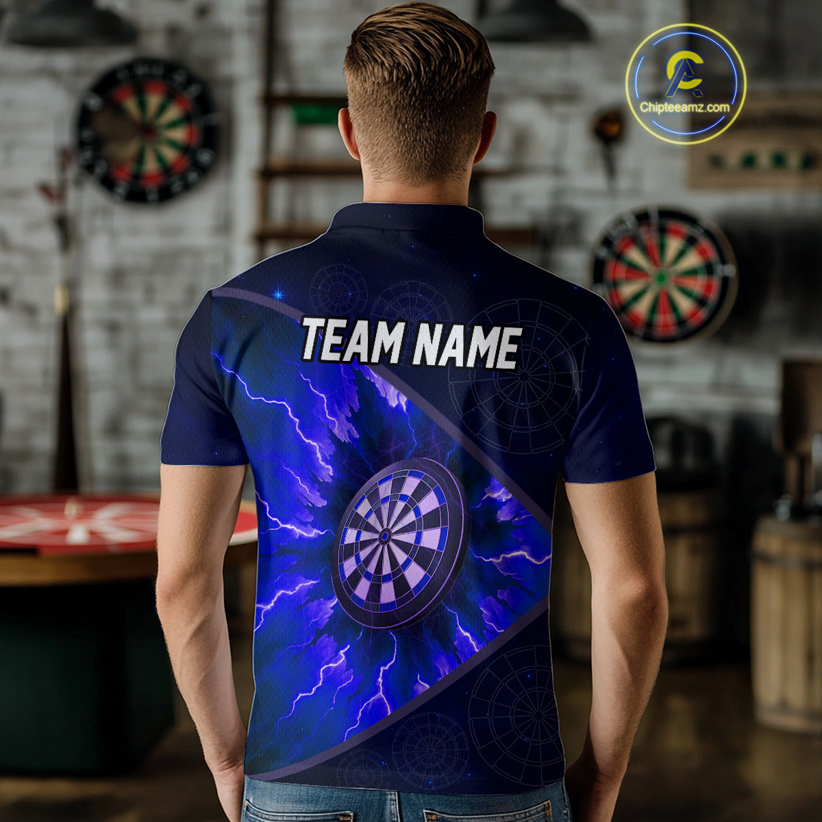 Thunder Dartboard 3D Darts Shirt For Men Custom Name & Team Jersey | Opt3 - Blue NYN0644