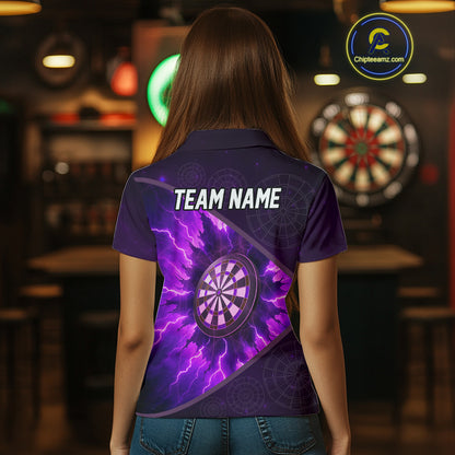 Thunder Dartboard 3D Darts Shirt For Women Custom Name & Team Jersey | Opt1 - Purple NYN0642
