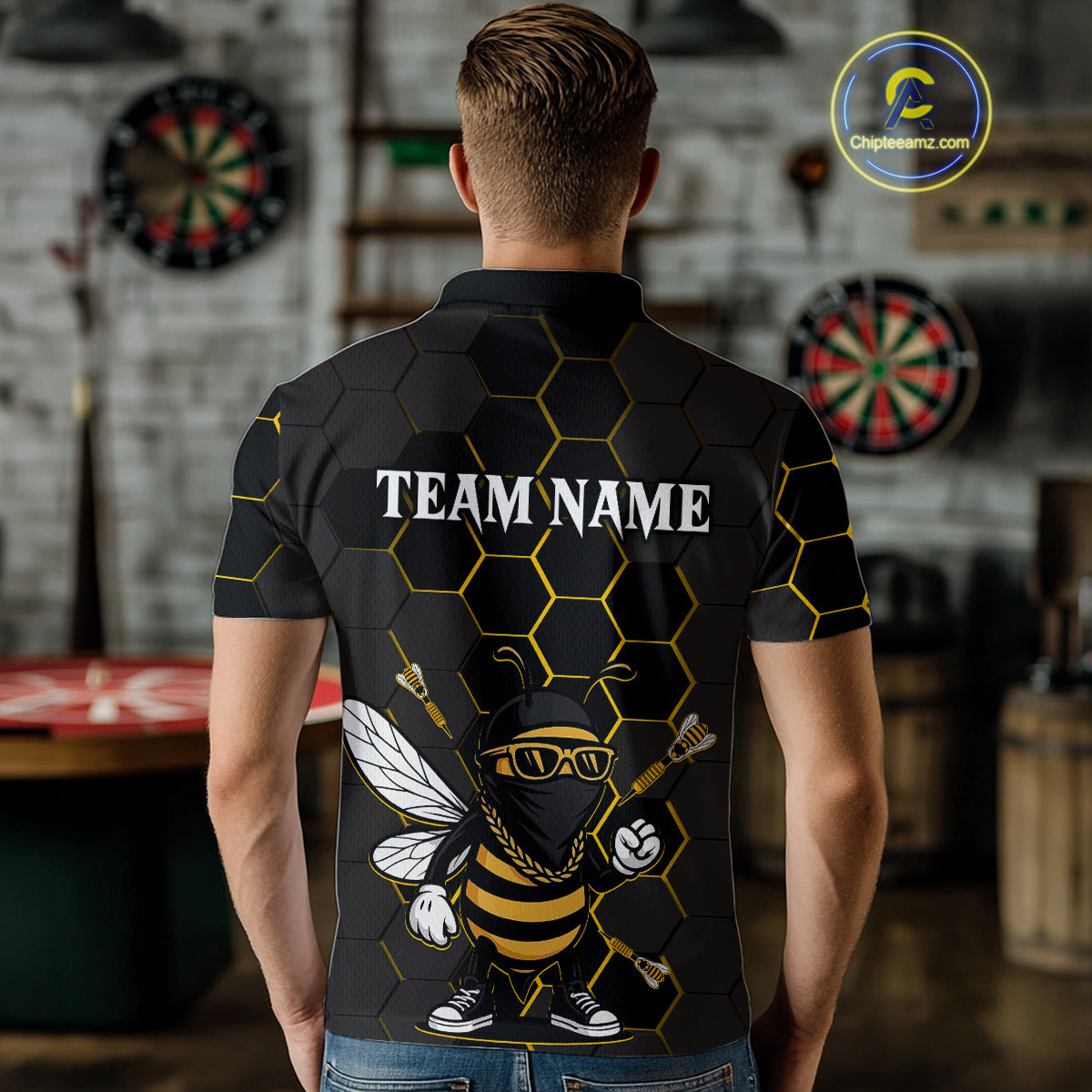 Bee Human And Dart Arrows Funny Darts Shirt For Men - Custom Name & Team Jersey NYN0669