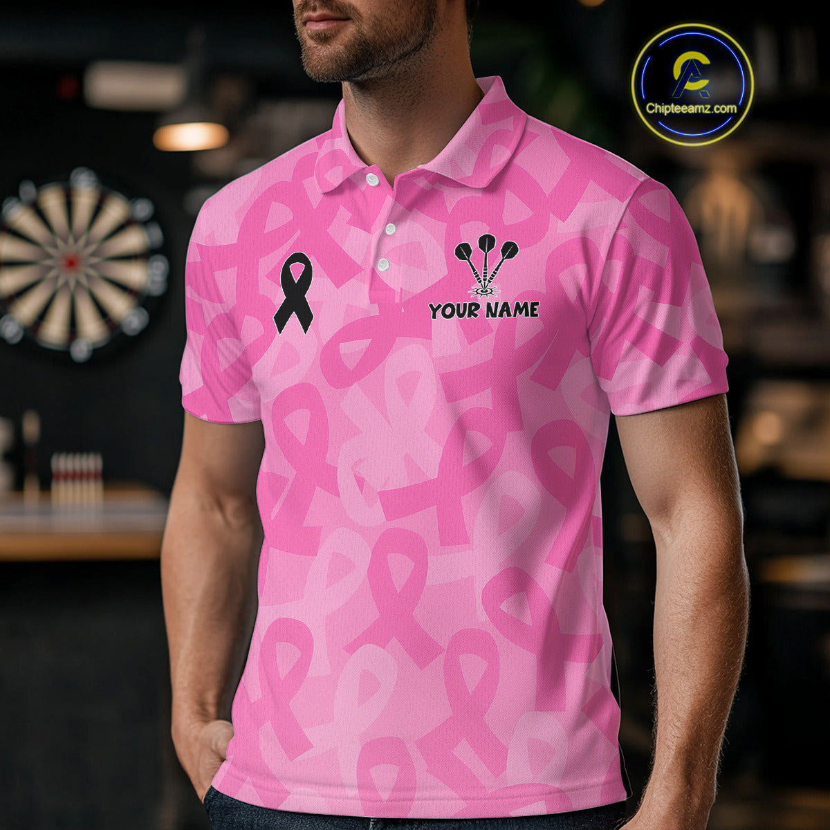 Ribbons Dartboard Custom Pink Darts Shirt For Men - Personalized Name For Players NYN0675