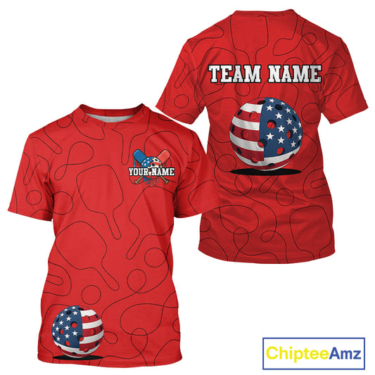 Custom Red Patriotic Pickleball T-Shirt For Men Outfits US Flag Pickleball Jersey NYN0918