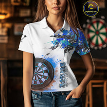 Load image into Gallery viewer, Custom Grey And Blue Splashed Dartboard Darts Polo Shirt For Women Darts Team Jerseys NYN0947