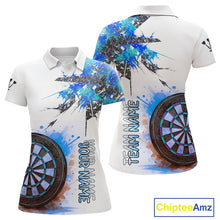 Load image into Gallery viewer, Custom Grey And Blue Splashed Dartboard Darts Polo Shirt For Women Darts Team Jerseys NYN0947