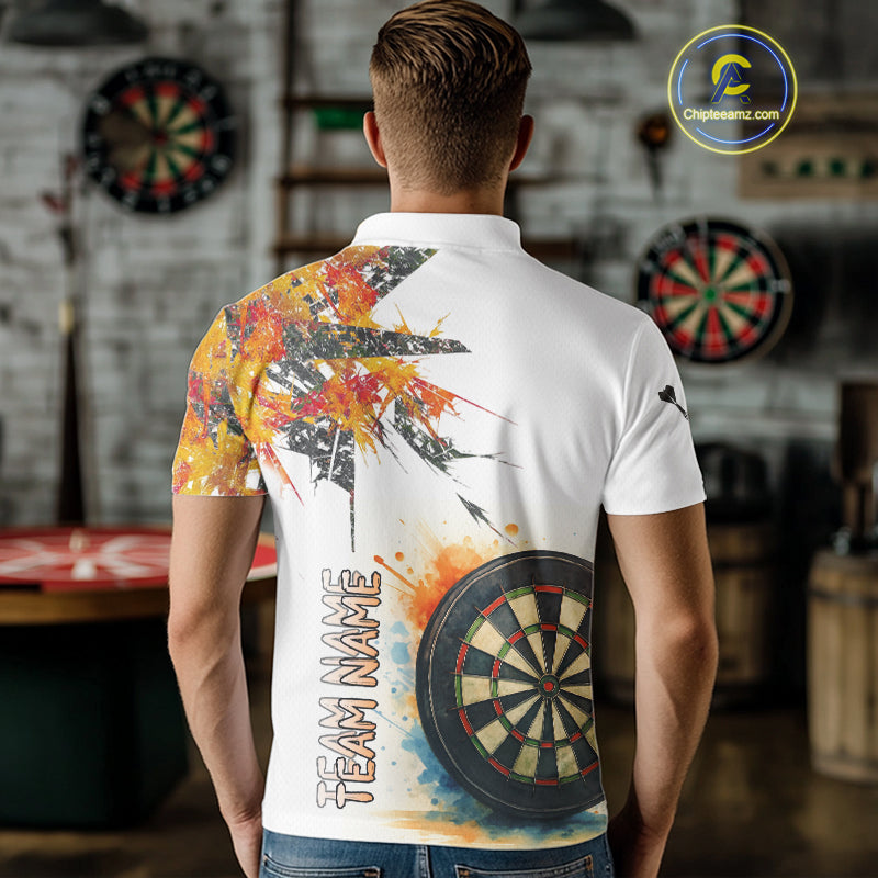 Custom Grey And Yellow Splashed Dartboard Darts Polo Shirt For Men Darts Team Jerseys NYN0948