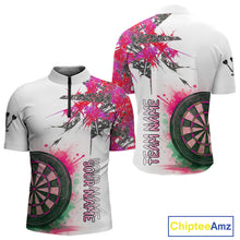 Load image into Gallery viewer, Custom Grey And Pink Splashed Dartboard Darts 1/4-Zip Shirt For Men Darts Team Jerseys NYN0949