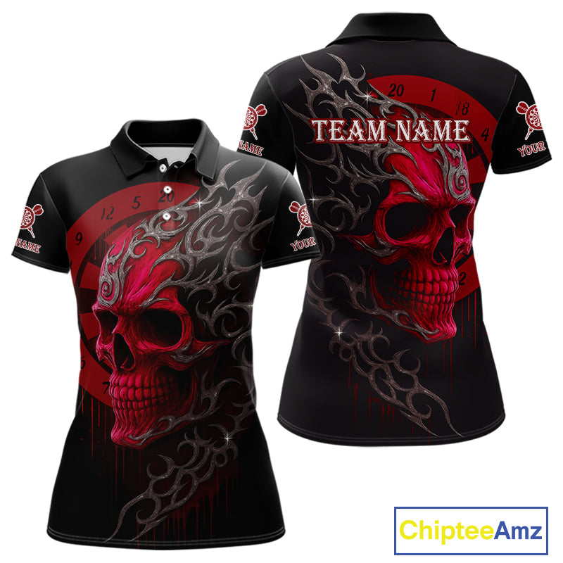 Custom Red Skull Dartboard Polo Dart Shirt Personalized Outfits Dart Jersey For Women NYN1317