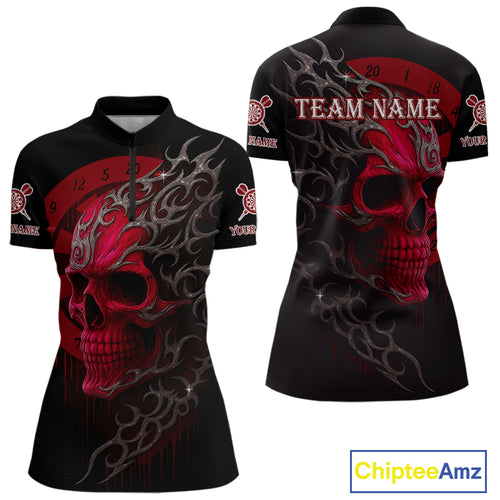Custom Red Skull Dartboard 1/4-Zip Dart Shirt Personalized Outfits Dart Jersey For Women NYN1317