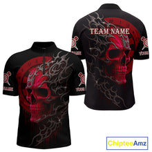 Load image into Gallery viewer, Custom Red Skull Dartboard 1/4-Zip Dart Shirt Personalized Outfits Dart Jersey For Men NYN1317