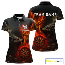 Load image into Gallery viewer, Custom Wolf Flaming Deer Dartboard Polo Dart Shirt For Women Outfits Flame Dart Team Jersey NYN1313