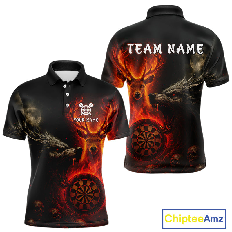 Custom Wolf Flaming Deer Dartboard Polo Dart Shirt For Men Outfits Flame Dart Team Jersey NYN1313