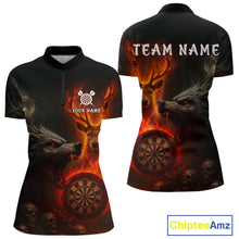 Load image into Gallery viewer, Custom Wolf Flaming Deer Dartboard 1/4-Zip Dart Shirt For Women Outfits Flame Dart Team Jersey NYN1313
