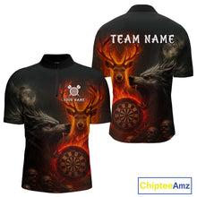 Load image into Gallery viewer, Custom Wolf Flaming Deer Dartboard 1/4-Zip Dart Shirt For Men Outfits Flame Dart Team Jersey NYN1313