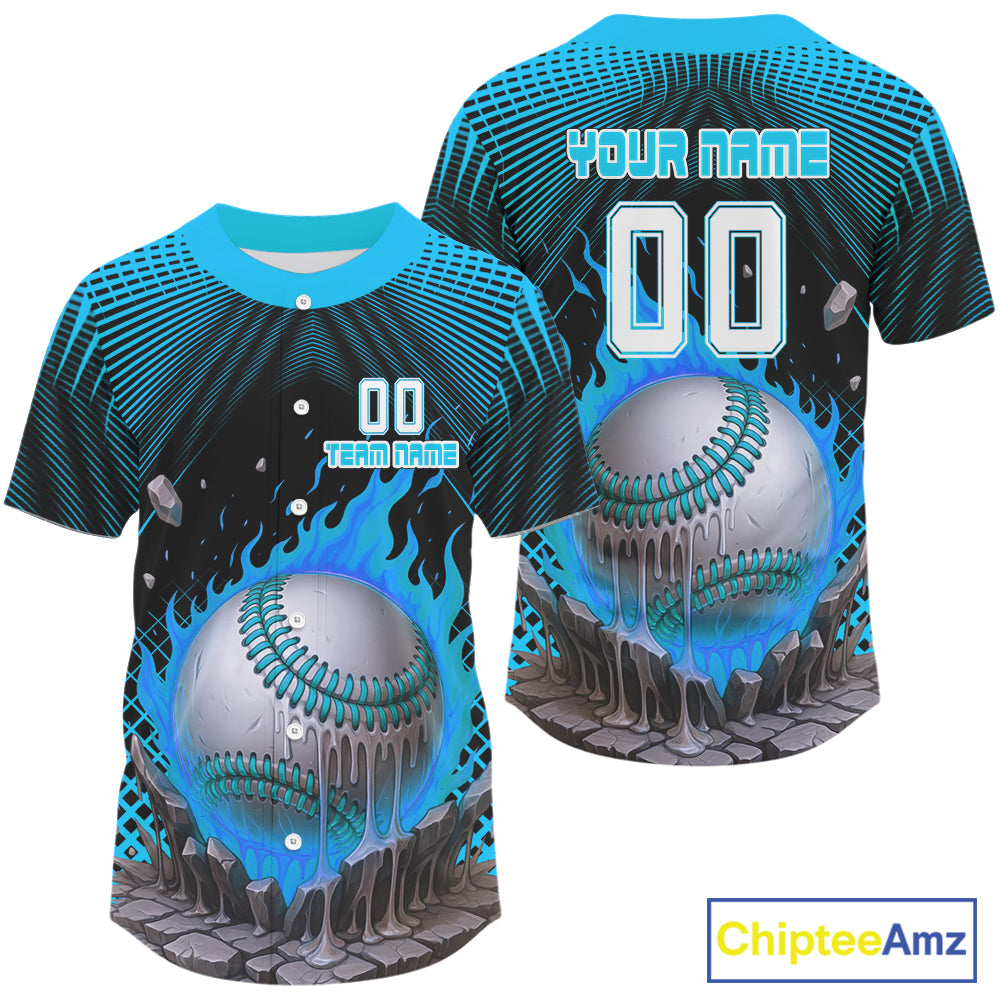 Custom Black And Blue Flames Baseball Ball Jersey For Men Baseball Tournament Team Shirt NYN0959
