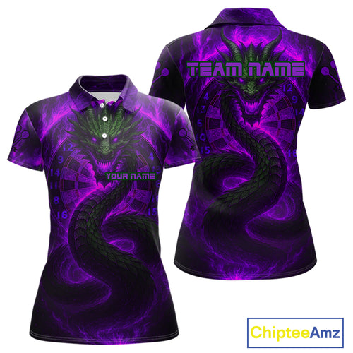 Personalized Purple Flames Dragon Dartboard Darts Polo Jerseys For Women, Dart Team Jerseys NYN0964